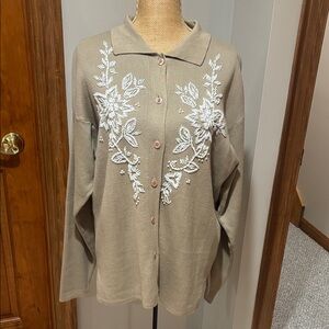 Embroidered Button-Up Sweater - Tan